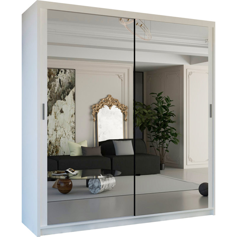 Branca Sliding Mirror Door Wardrobe with Shelves & Hanging Rails – Space-Saving Bedroom Storage – Multiple Sizes, White
