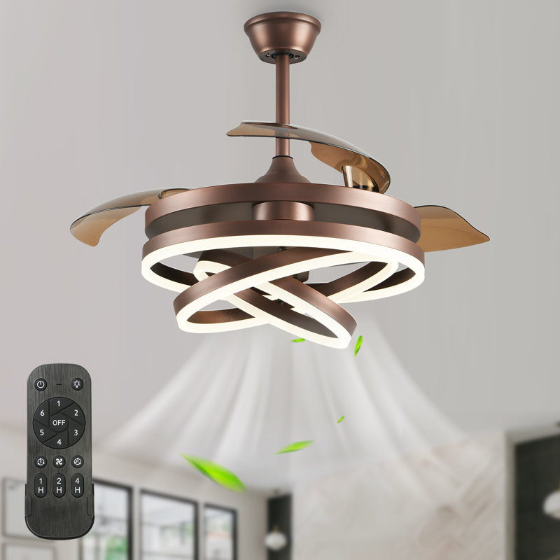 Heighton 36'' Modern DIY Shape Reversible Ceiling Fan with LED Lights and Remote, Dimmable Ceiling Fan, Brown