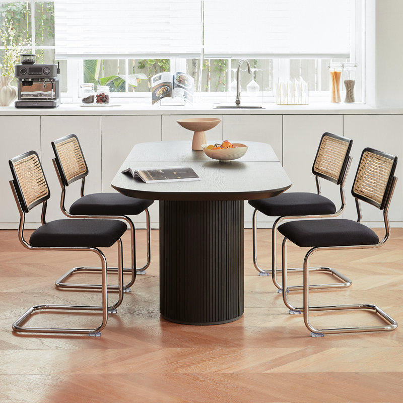 Ensemble de 4 chaises de salle à manger en rotin noir et chrome, chaises de cuisine modernes en bois de style Mid-Century, chaises de salle à manger en canne à dossier en filet, chaise Cesca Design avec pieds en métal chromé