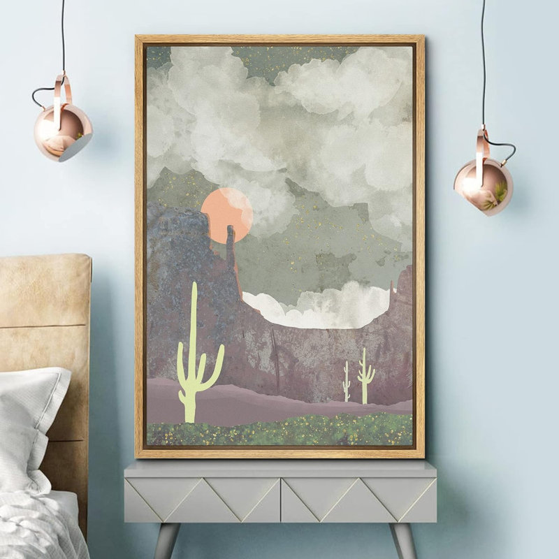 " Cloudy Desert Landscape With Green Cacti "