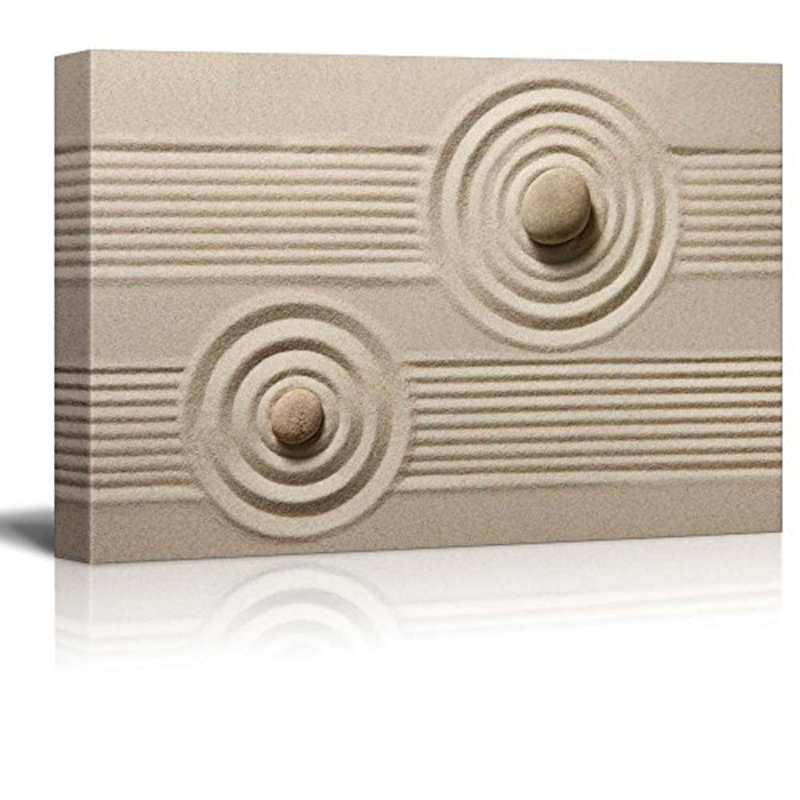 Zen Stones Rocks over a Rippled Sand Effect and Straight Lines - Reproduction de photo sur toile tendue