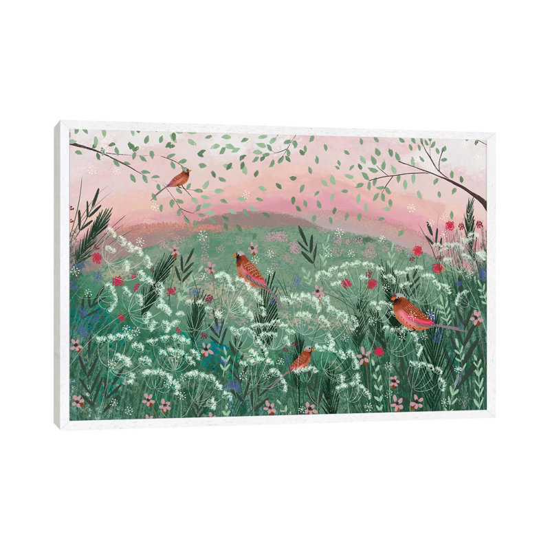 Rosy Pink Landscape 1 Piece Painting on Canvas, 101.6cm H x 152.4cm W x 3.81cm D, White Framed