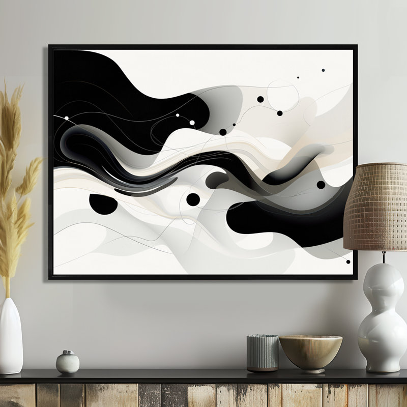 Monochromes évocations - vagues, art mural, Cadre flottant noir, H 12 po x l 20 po