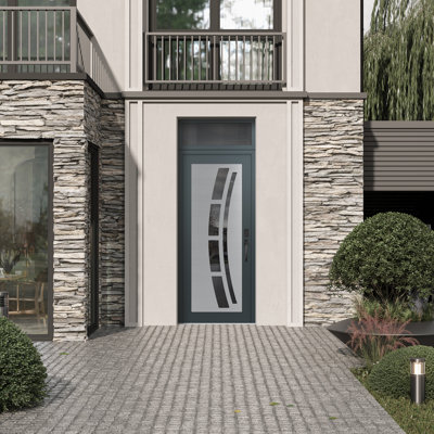 C12 à gauche 36 po X 96 po Panneau d'entrée en verre argenté anthracite et anthracite