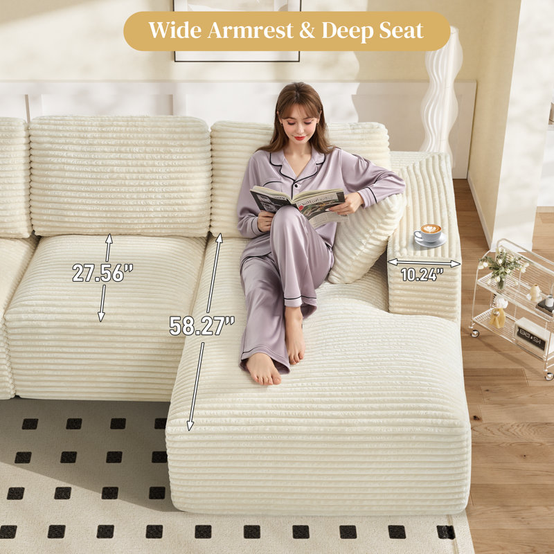 Canapé modulaire rembourré avec compression, Face à la droite, Velours côtelé beige