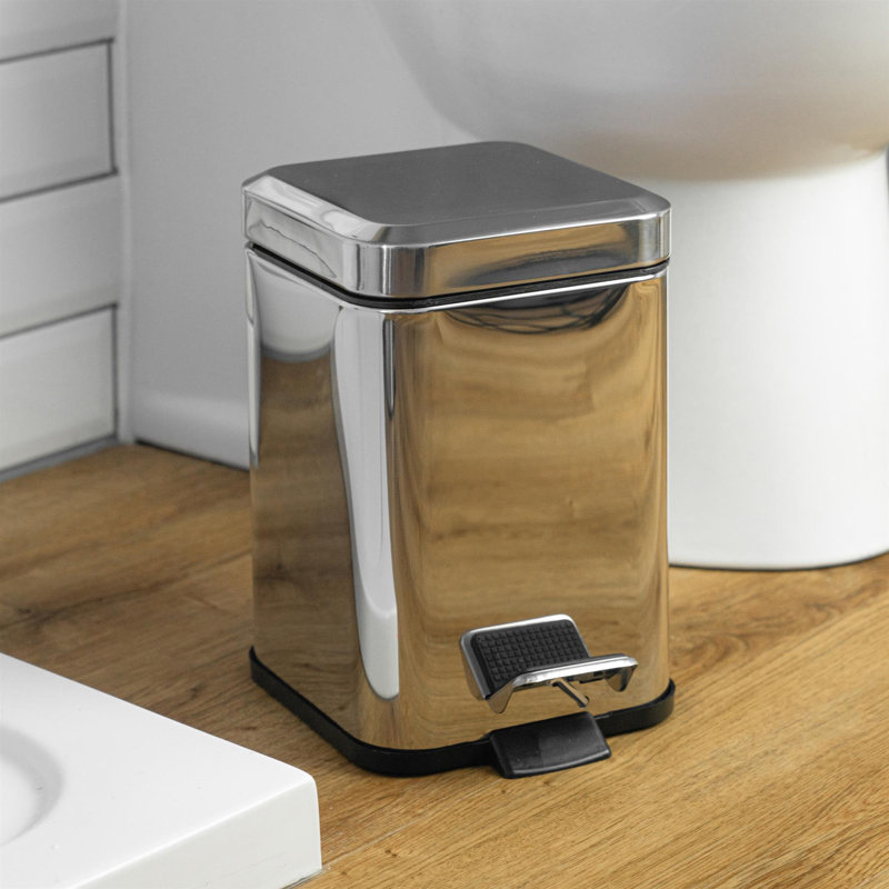 Harbour Housewares 3L Square Bathroom Pedal Bins, Chrome