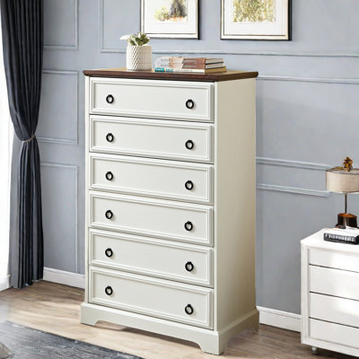 Burford Chest With 6 Drawers, Wood Grain Tabletop And Round Handles