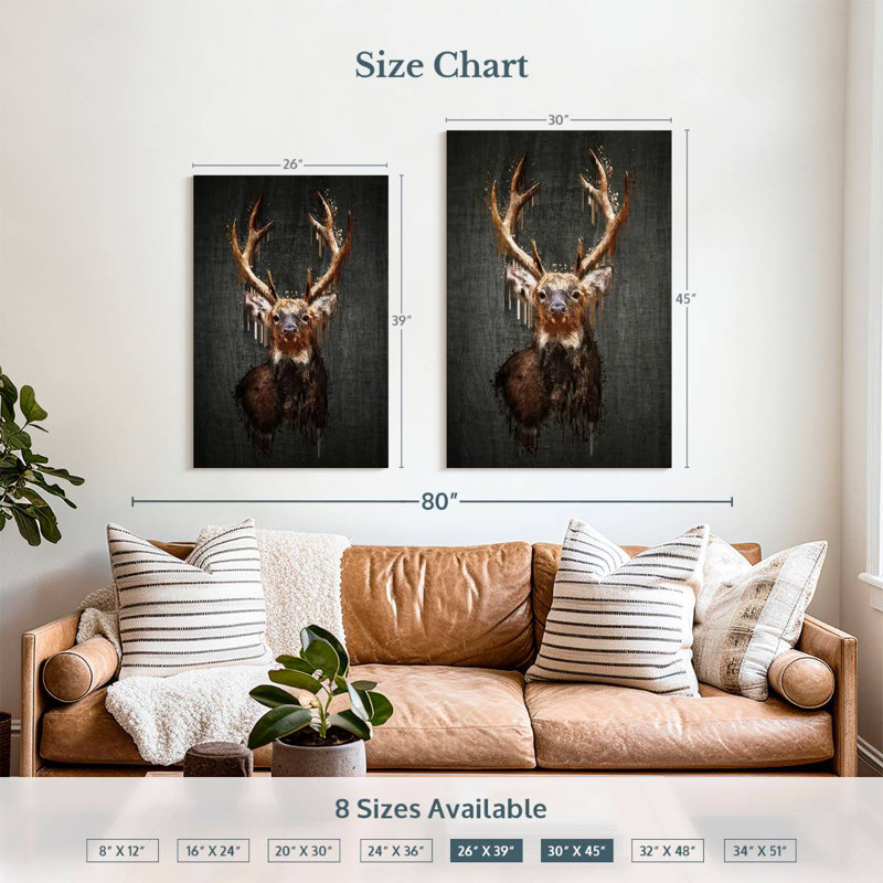 Brampt Grunge Deer On Black, 45" H x 30" W