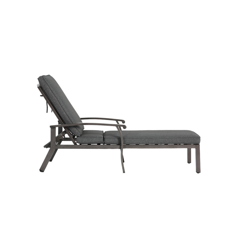 Chaise longue en fonte d'aluminium grise à roulettes et à tissage croisé avec siège réglable