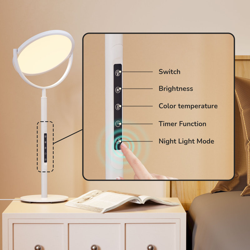 22" Dimmable Led Torchiere Table Desk Lamp With Timer, White
