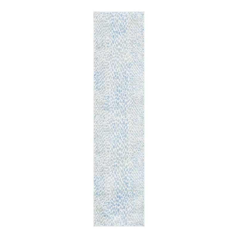 Tapis ivoire / bleu / gris en polyester tissé à la machine Azion, Tapis de couloir 2 pi x 8 pi