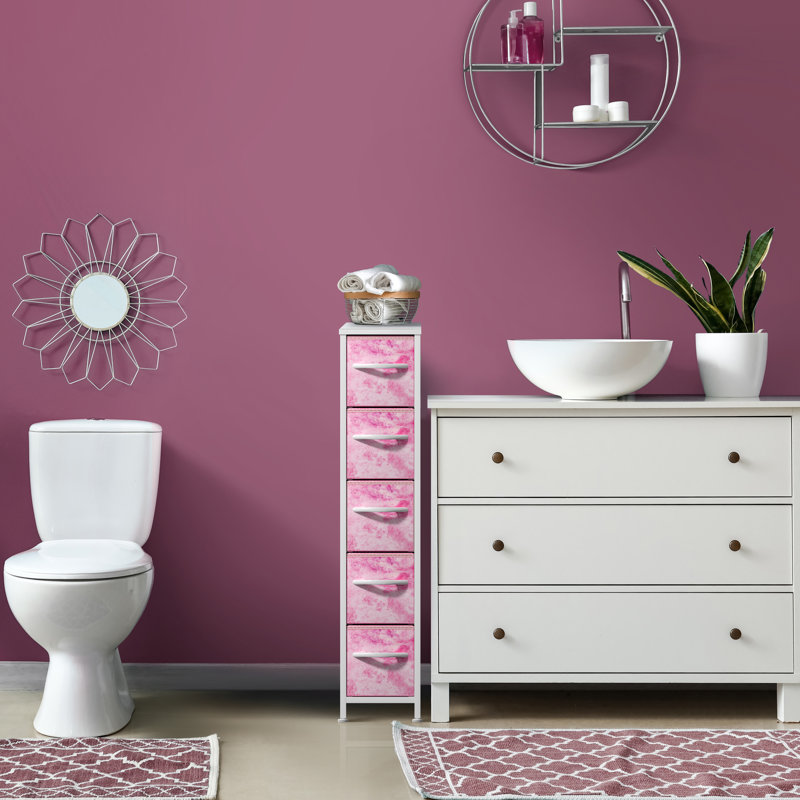 Commode étroite à 5 tiroirs Sorbus, Teinture par nœuds roses
