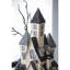 Maison hantée lumineuse en carton 10 x 8,3 x 13,5 po, décor de table d'Halloween noir et beige, alimenté par piles