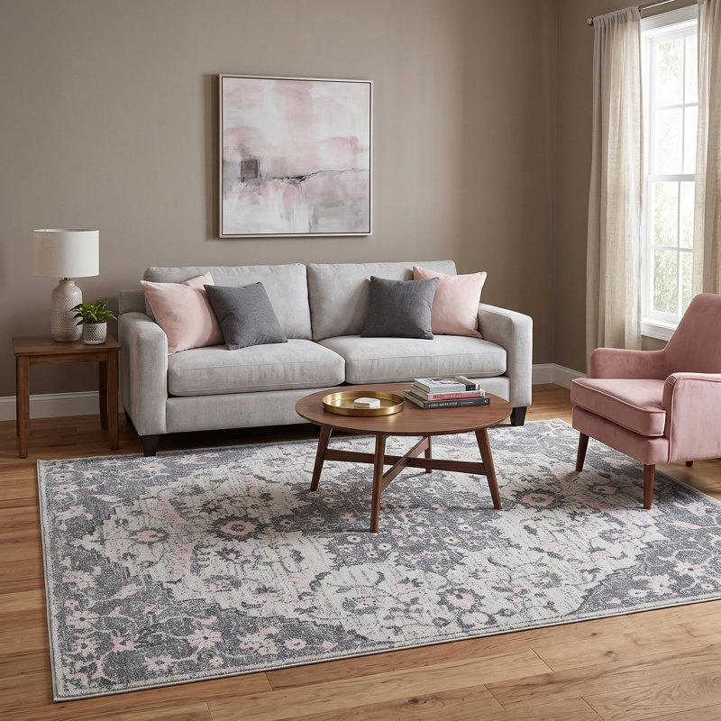 Tapis gris / rose clair Nieve, Rectangle 2 pi x 3 pi