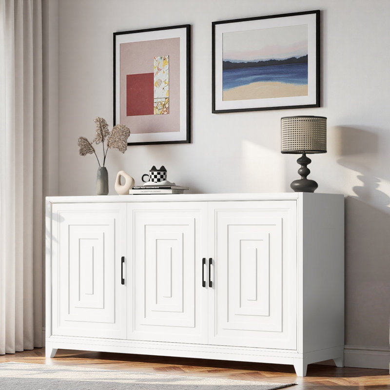 Buffet moderne à 3 portes avec 2 espaces de rangement spacieux et des pieds en bois