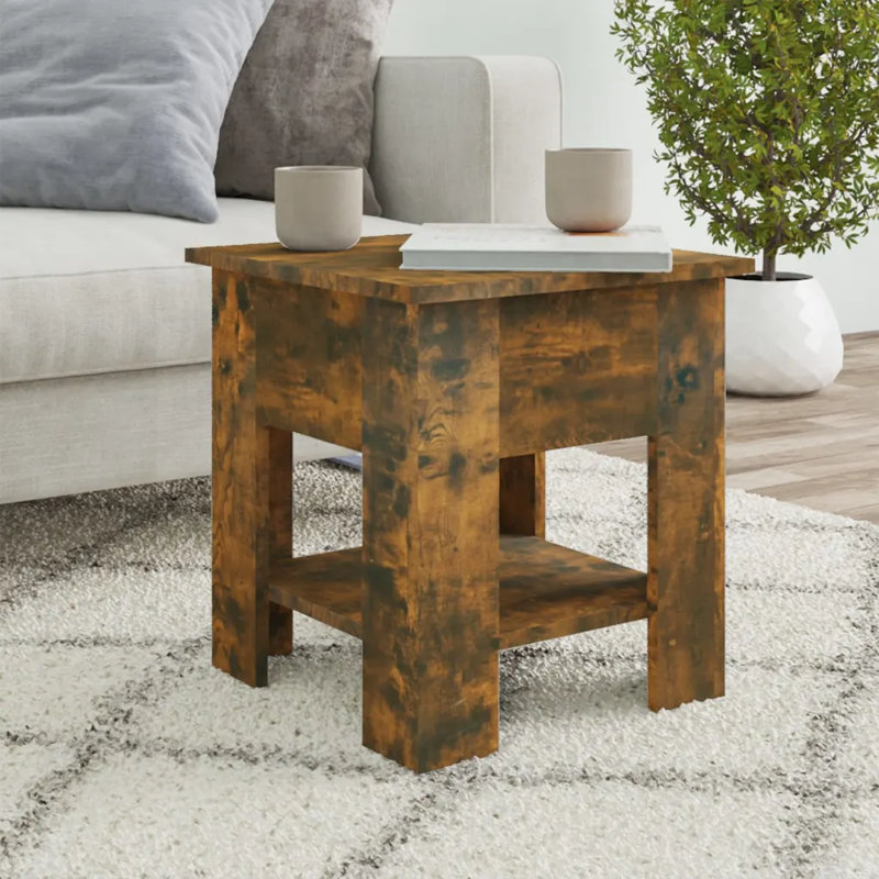 Glass End Table with Storage, 15.7" x 15.7" x 16.5", Smoked oak
