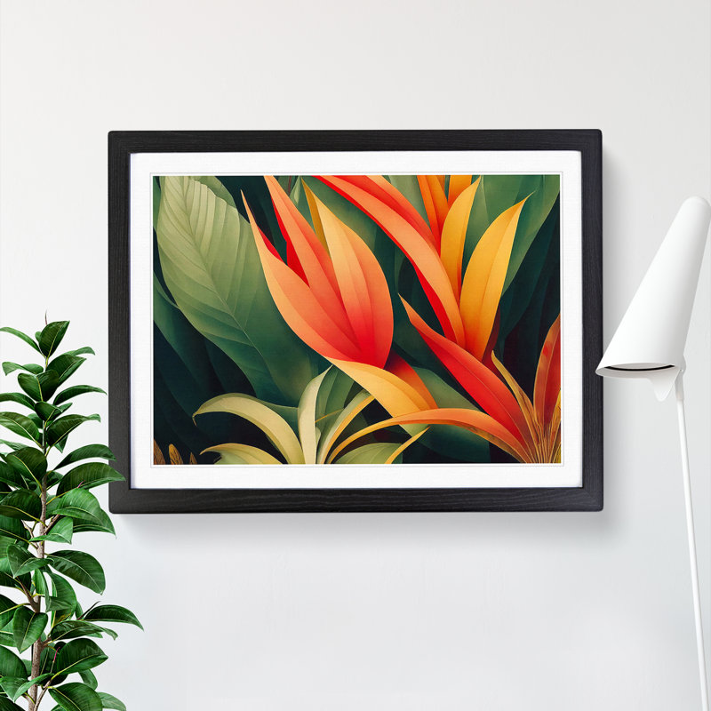 Evolving Tropical Flowers - Single Picture Frame Print, Black, 46cm H x 64cm W x 2cm D