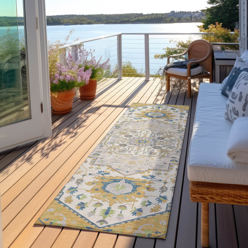 Lidia Gold Washable Indoor-Outdoor Rug - , 2'3" x 7'6"