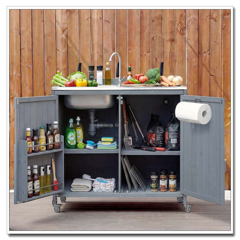 Latitude Run® 39.4" Outdoor Kitchen Island with 304 Stainless Steel ...