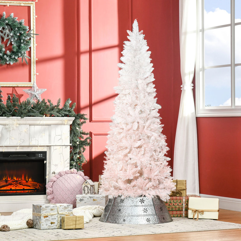 Arbre de Noël artificiel 6 pi, rose et blanc, charmant arbre blanc avec base en acier, Space Design