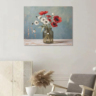 Poppy Bouquet, cadre en bois encastré, art mural, 16 x 20