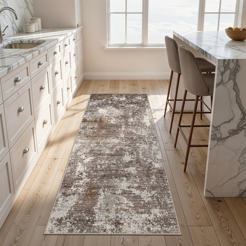 Long Hallway Rug – Non-Slip Washable Kitchen Floor Rug with Rubber Backing, Modern Low Pile Thin Wide Carpet for Bedroom, Entryway Indoor