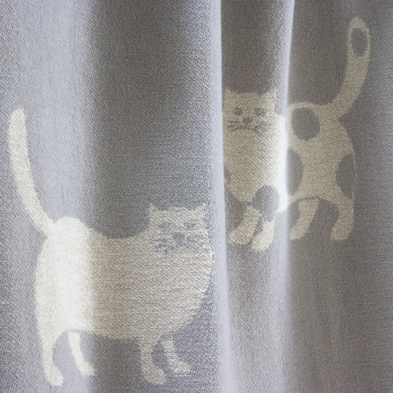 Cat Cotton Throw, Light Grey/White