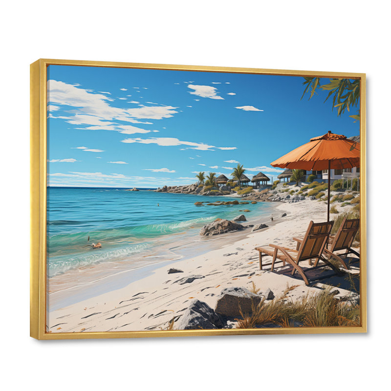 Allec Beach Tropical Vibes XXV sur toile, Cadre flottant doré, H 30 po x l 40 po x P 1,5 po