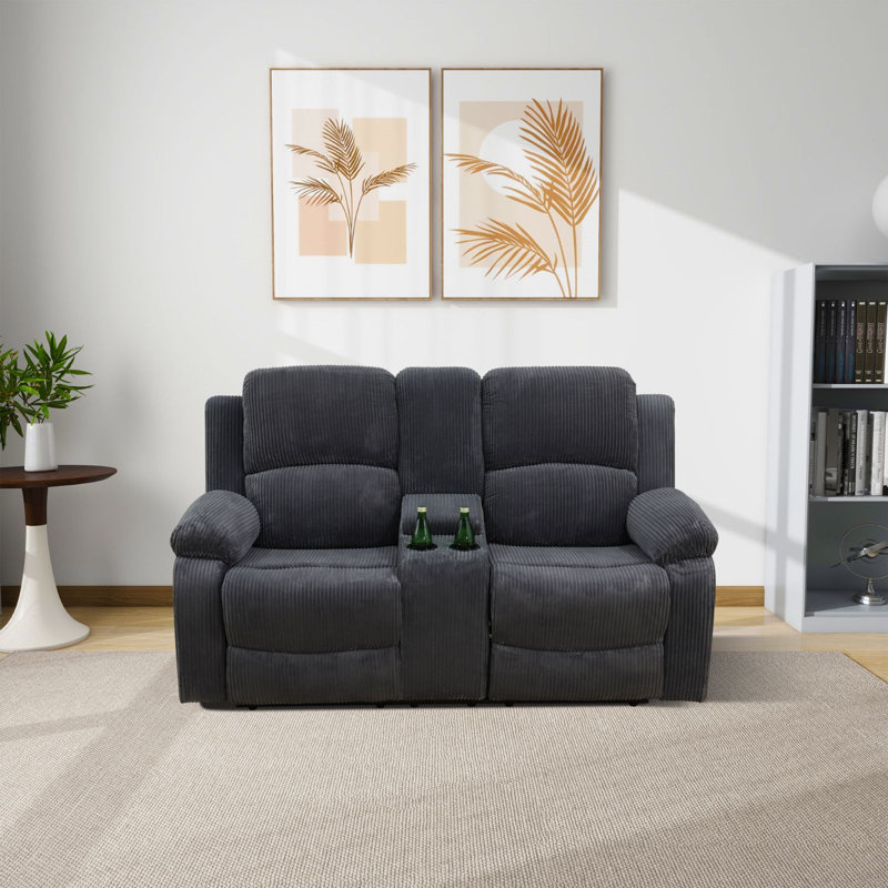 68" Wide Fabric Manual Reclining Loveseat Sofa, 2-seater Recliner Couch With Storage & Cup Holder, Black
