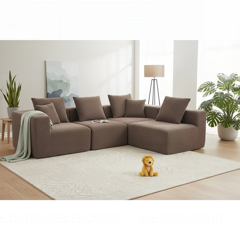Modular Sectional Sofa, Brown, 23.62" H x 111.02" W x 74.02" D