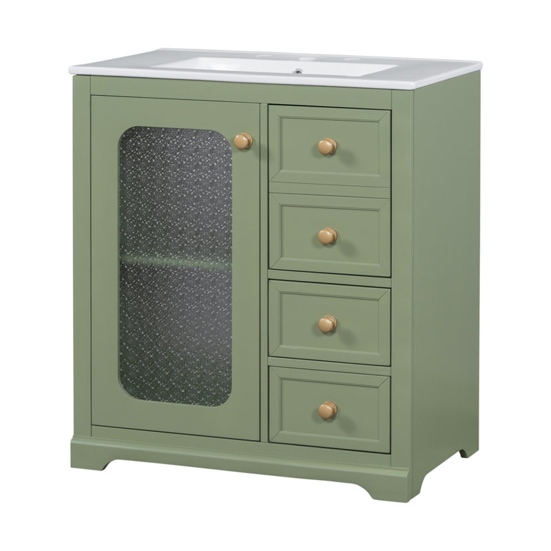 Meuble-lavabo sophistiqué avec plusieurs options de rangement et une fabrication durable, Vert