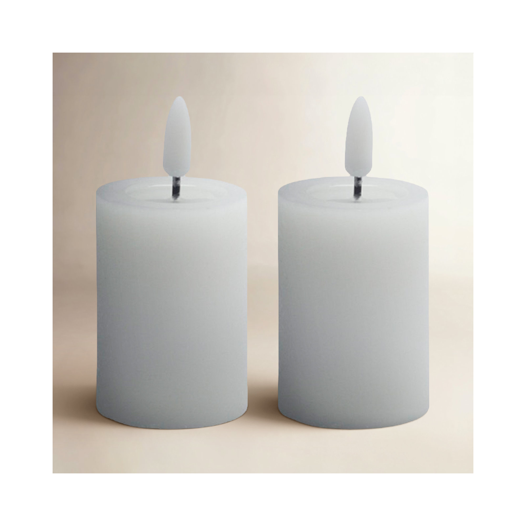 2 Pc Set Flameless Pillar Candle, White