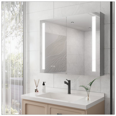 Armoire à pharmacie à DEL à miroir avec anti-buée, lumières à intensité variable et interrupteur tactile pour les salles de bain modernes