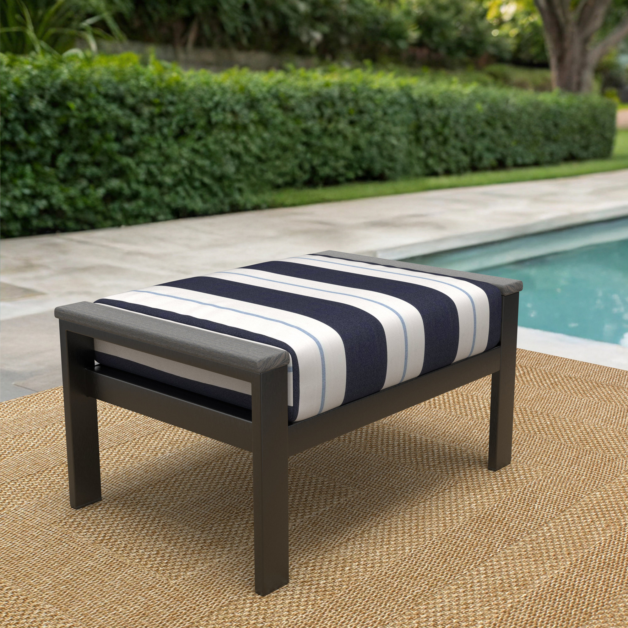Townsend Outdoor Ottoman with Sunbrella Cushions, Relate Harbor