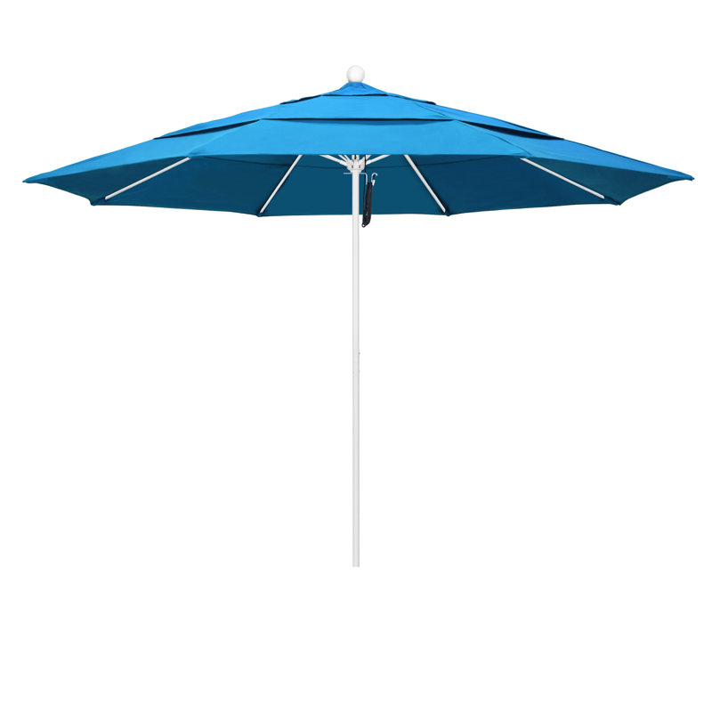 Parasol de marché 11 pi Silva, Toile toile Sunbrella® cyan, Blanc mat