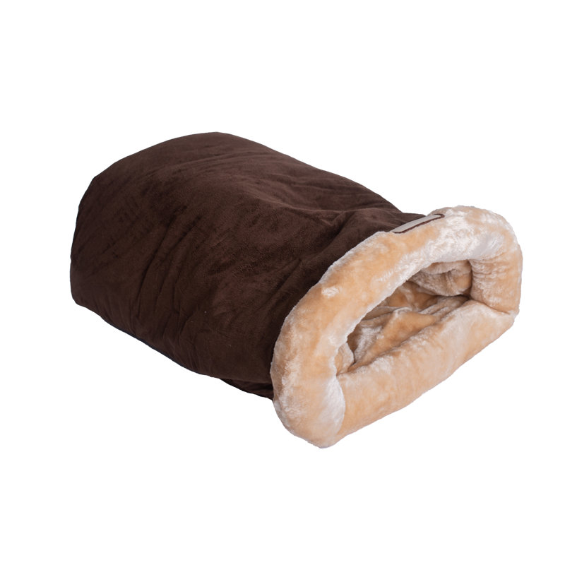 Mocha and Beige Faux Fur Cat Tunnel Bed