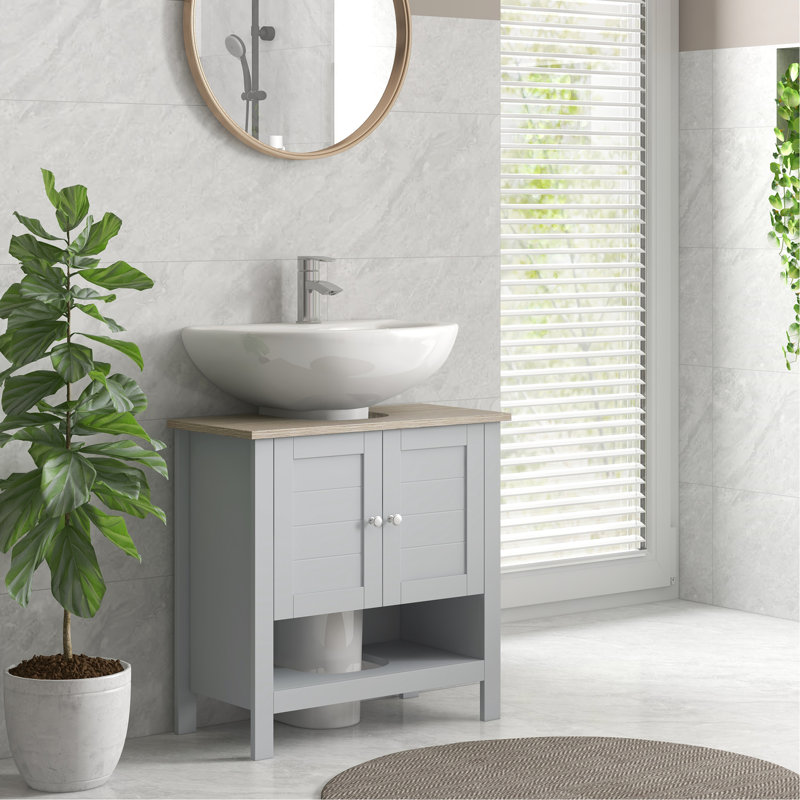 Armoire de rangement sous le lavabo, salle de bain grise, avec tablette de rangement réglable, pour économiser de l'espace