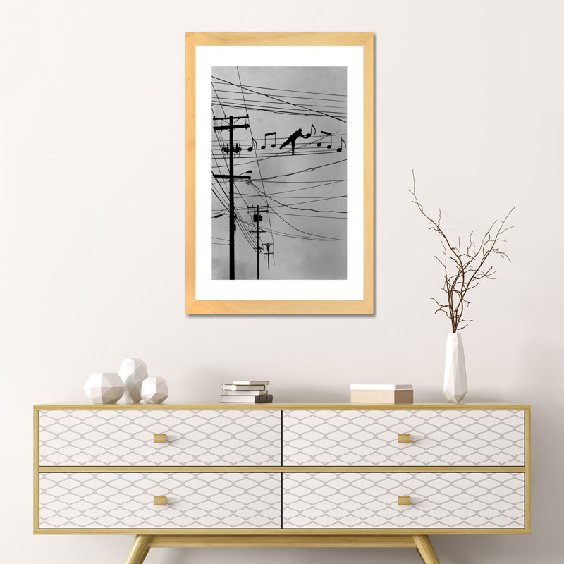 «High Notes» par Rob Dobi - impression d'art graphique, Toile avec cadre en bois beige, Blanc, H 24 po x l 16 po x P 1 po