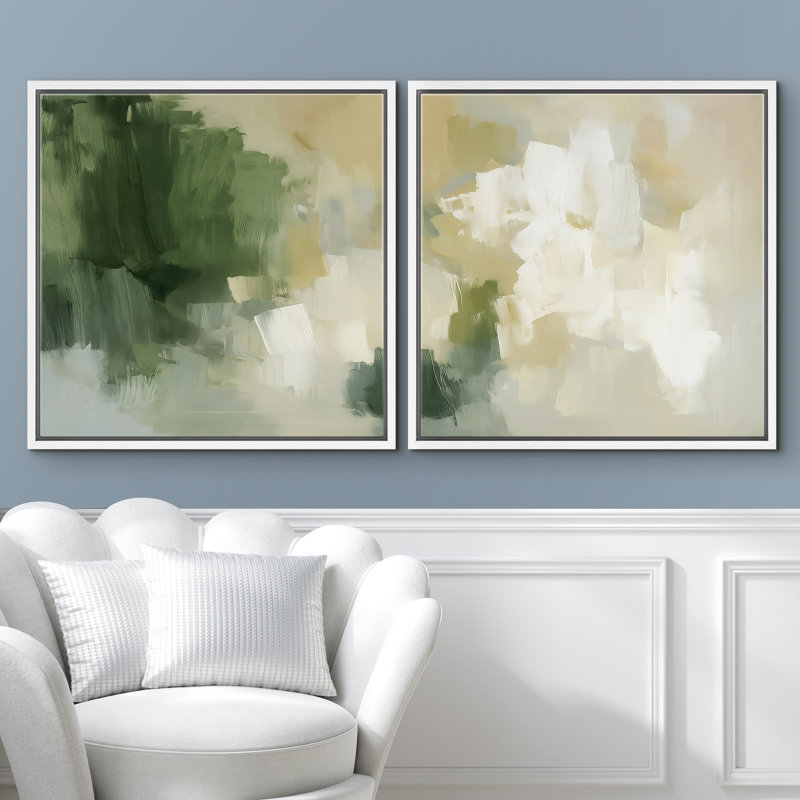 «Green and Neutral Soft Abstract Wall Decor», reproduction d'art encadrée de la chambre principale, 2 pièces