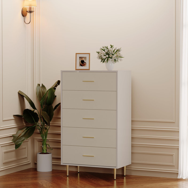 Commode blanche 5 tiroirs, grande commode étroite