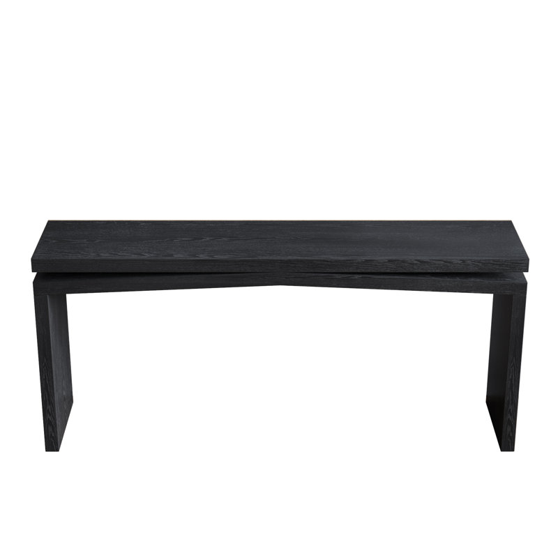 65 Inch Solid Wood Veneer Console Table, Farmhouse Entryway & Sofa Table, Black