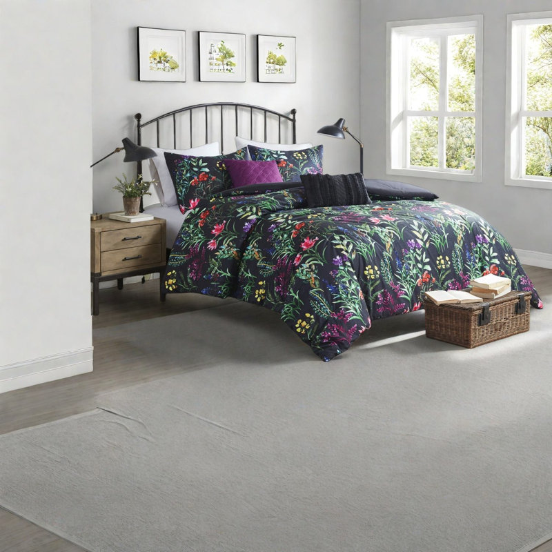 Ensemble de literie luxueux en polyester noir 5 pièces pour un style campagnard