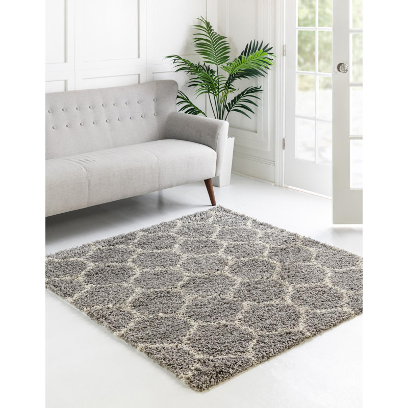 Tapis rouge à longs poils Ruby Trellis Red Barrel Studio®, Carré 4 pi