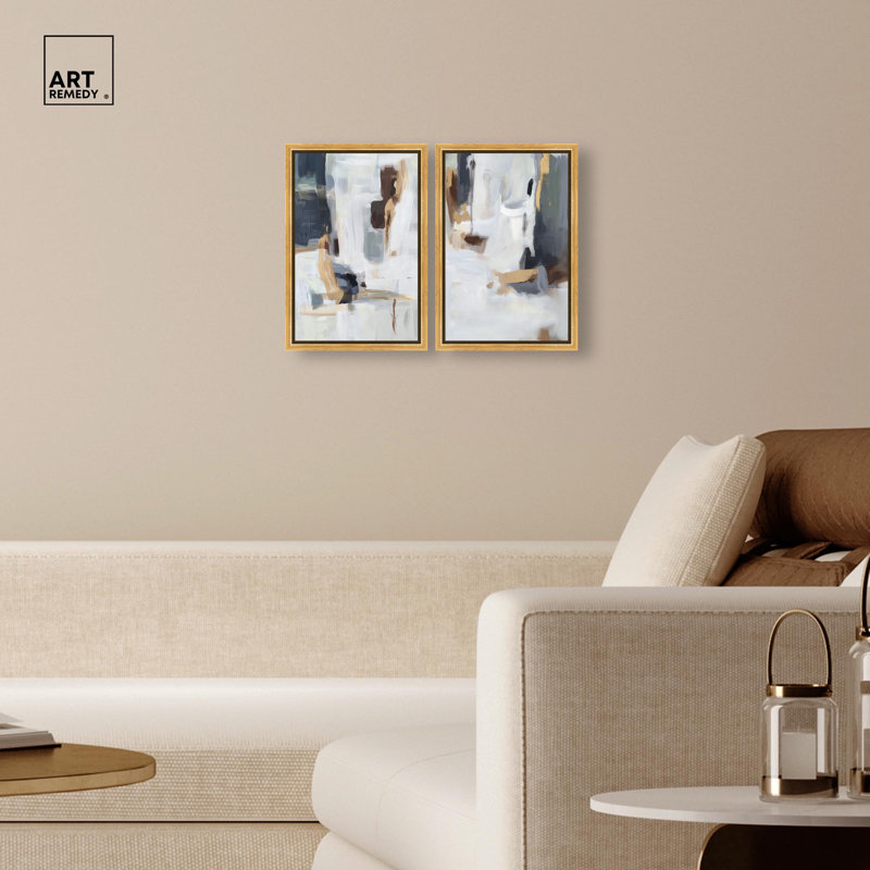 Stratum Duet Canvas Print Gold Boho Wall Decor Set by Art Remedy, Black Frame, 10 x 15, Encadrement doré, H 16 po x l 11 po