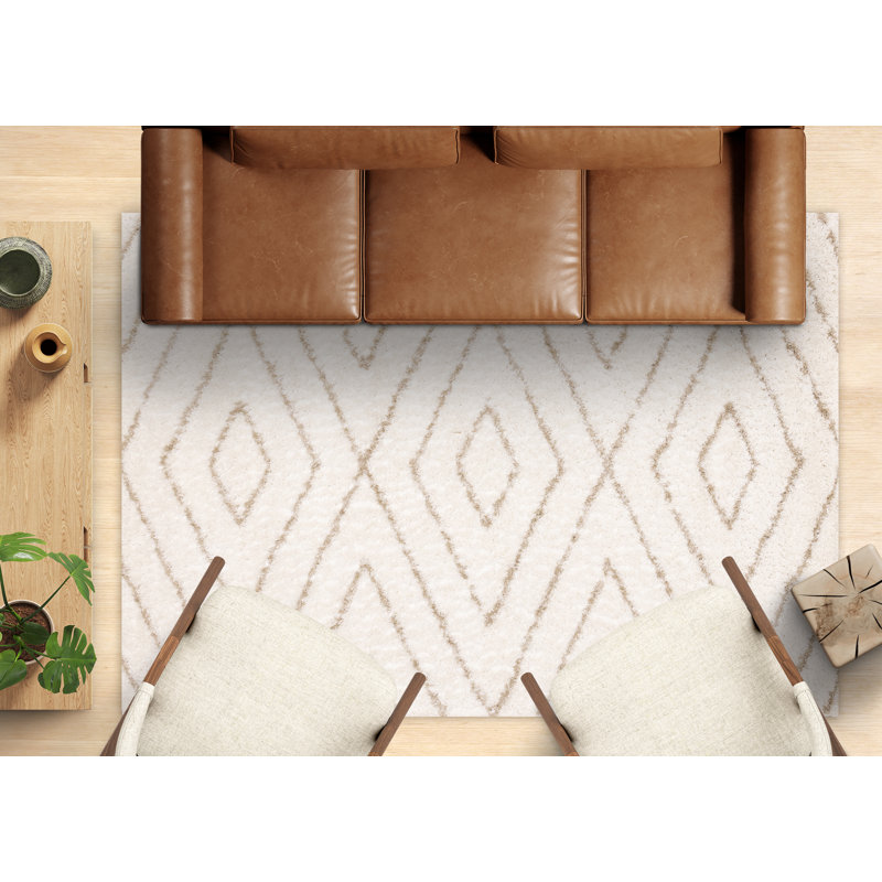 Botelho Cream Beige Modern Geometric Area Rug, Rectangle 5'3" x 7'7"