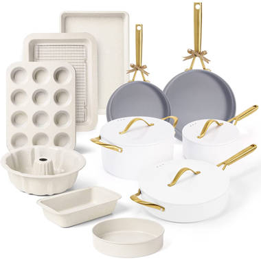 Beautiful 12pc Ceramic Non-Stick Cookware Set, White Icing by Drew  Barrymorecookware pots and pans set