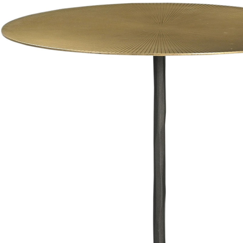  Table de bout contemporaine en laiton et piédestal en fer noir 23 po