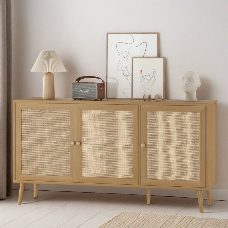 Buffet Modern Modern Rattan Buffet, H 31,1 po x l 59,1 po x P 15,4 po, Brun naturel