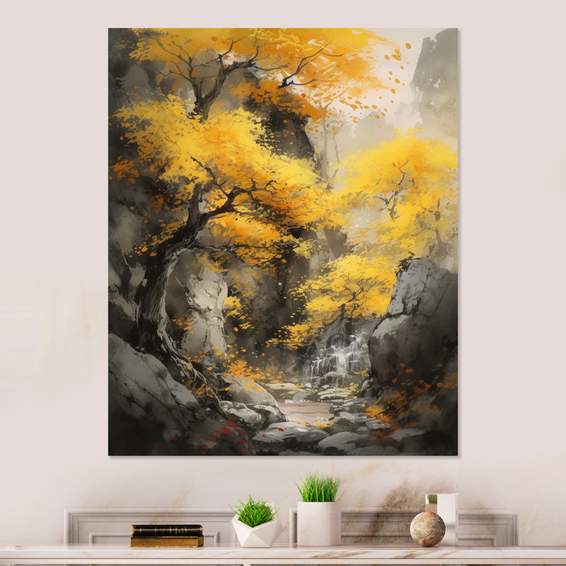 Arbre japonais en cascade - impression sans cadre sur métal, H 40 po x l 30 po x P 1 po