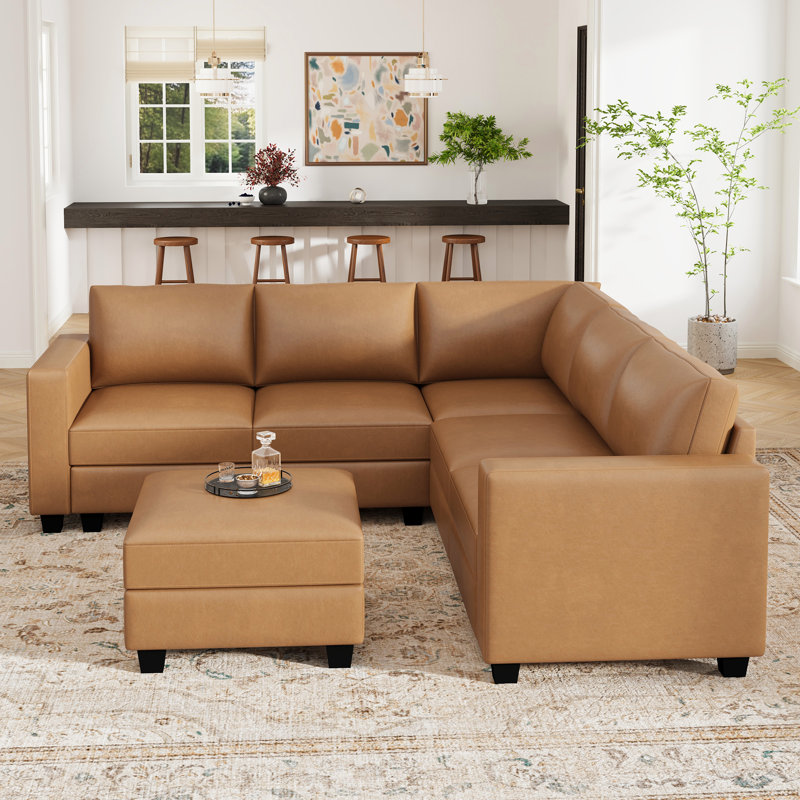 Abramson Faux Leather Sectional Sofa With Storage Ottoman